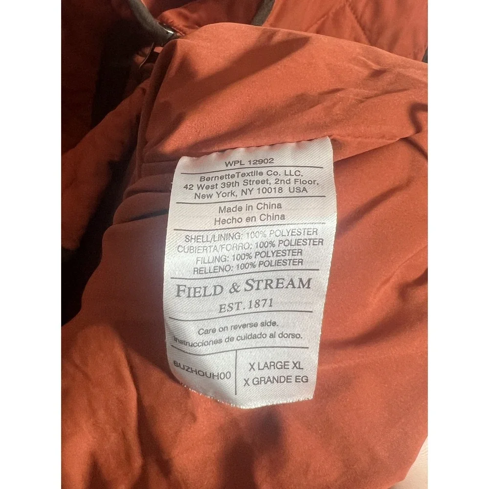 Field & Stream Men's XL Quilted Vest Full Zip Rust Orange Brown Outdoor Workwear